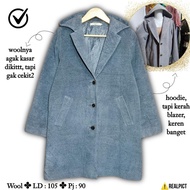 Long Blazer Wool Hoodie Size M Kerah Jas + Kupluk Topi Hodie Simple Polos Abu Coat Woll Tebal Winter