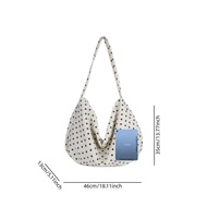 RetroPolkaDotCorduroyCrossbodyShoulderBag,Stylish,SpaciousandDailyCommuterBagforYoungWomen,Perfectfo