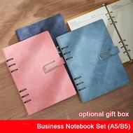 ((Can Engrave Logo) A5/B5 Leather Loose-Leaf Notebook, Business Office Meeting Record, Student Diary