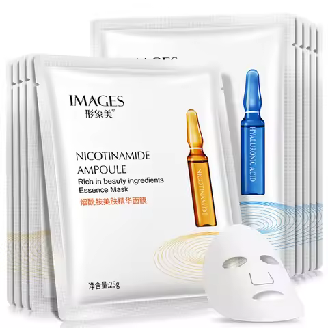 IMAGES 10pcs Hyaluronic Acid Niacinamide Facial Mask Moisturizing Shrinking Pores Face Sheet Mask An