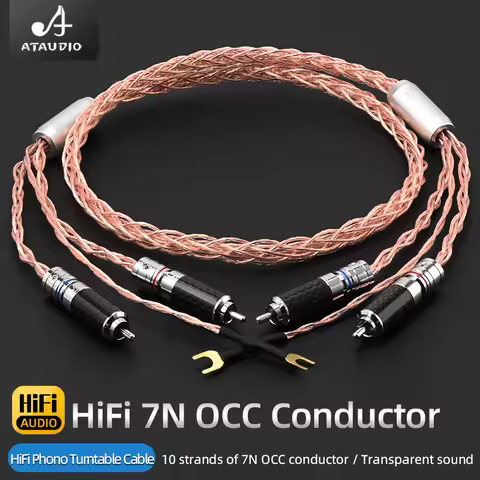 ATAUDIO Hi-end Audio RCA Cable with Grounding Wire LP Vinyl Record Player Cable 7N OCC Core Amplifie