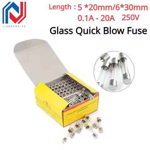 100PCS 5*20MM GLASS Quick Blow FUSE 6*30 Fast Blow Insurance Tube 5X20MM 6X30 250V 0.1A/0.5A/1A/2A/3