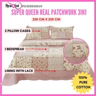 SYAQIST CADAR 3IN1 SUPER QUEEN REAL PATCHWORK | Cadar Cotton 100% Syaqist | Cadar queen  cotton sqrp