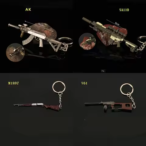 Anime Resident Evil 8 Village Mini Gun Keychains Game V61 AK M1897 SA110 USM AI M1851 Revolver Key R