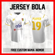 PUTIH Mitra Kukar Tenggarong Club White Football Jersey with Shoulder Stripes Custom Name and Back N