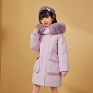 5-6-7-8-9-10-11-12-13-14-15 Years Old Girls Winter Down Jacket Mid-Length White Duck Down Children's