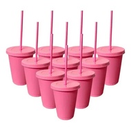 Pack of 10 Reusable 16 Oz Star Type Cups + Lids + Colored Straws to Personalize