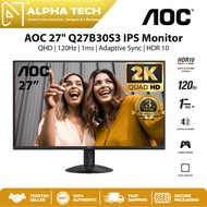 AOC 27" IPS Monitor Q27B30S3 -  QHD 2560×1440 | 120Hz | 1ms | Adaptive Sync | HDR 10 | Flicker Free 