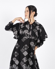 BATIK TRUSMI Dress Wanita Gamis Batik Mega Mendung Kombinasi Cape
