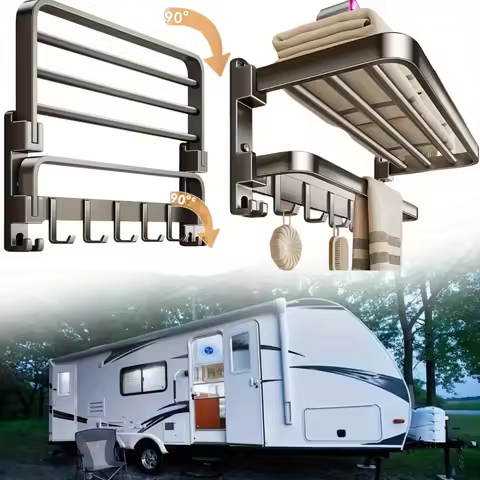 2-Layer RV Foldable Towel Rack - Wall Mounted Storage Space For Campers To Save Space 90 ° Foldable 