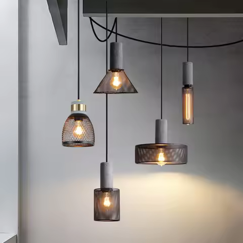 Industrial Loft Cement Pendant Lamps for Restaurant Wrought Iron Lampshade E27 led Vintage Haning Su