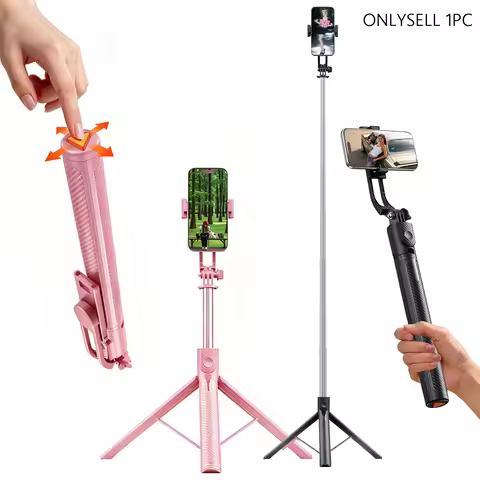 66.9" Selfie Stick Tripod with One-Button Deployment, 360° Rotation & 230° Adjustable Head, Stable P