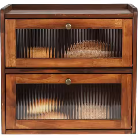 Bread Box for Kitchen Countertop Wooden Bread Storage Container Bin 2 Layer Breadbox Holder Large Ca
