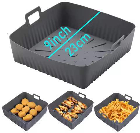 23cm Square Large Silicone 9Inch Air Fryer Liners Mold for 6 to 8QT Reusable Silicone Air Fryer Tray