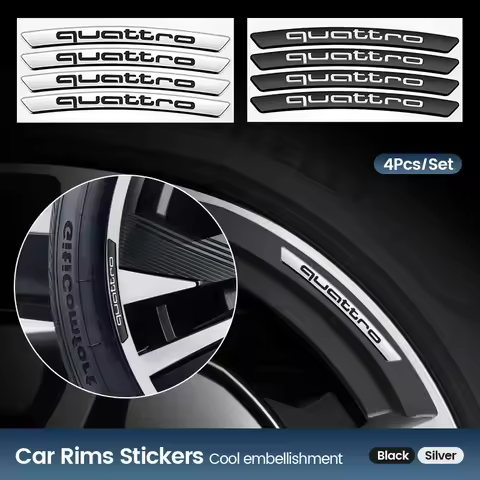 4pcs Aluminum Car Badges Wheels Rims Stickers Auto Decoration For Audi QUATTRO S Line Q3 Q5 Q7 RS3 R
