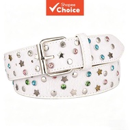 Y2k Baddie Faux Horsehair Belt with Star Rhinestone Rivet Pin Buckle for Jeans