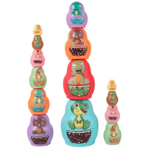 6 Layer Dinosaur Russian Nesting 8 Layer Animals Pattern Stacking Nesting Handmade Cartoon Stacking
