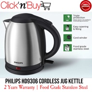 Philips HD9306 Jug Kettle. Philips HD9306/03. 1.5 Litres Capacity. 1800 Watts Power. Cordless Base With Cord Winder. 75cm Power Cord. One Touch Spring Lid. UK STRIX Thermostat. Safety Mark Approved. 2 Years Warranty.
