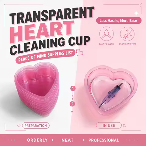 40pcs Heart Shaped Tattoo Cleaning Cups Disposable Transparent Pink Ink Holder Cups Tattoo Accessori