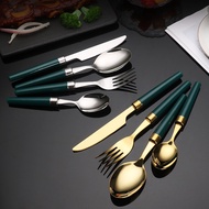 Ceramic Fork Dessert Spoon 304 Stainless Steel Tableware Mooncake Knife Fork Dark Green Steak Knife 