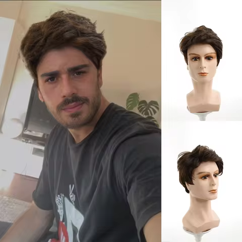Allaosify synthetic hair 4-inch men's texture perm short hair cover, just for playing styling men's 