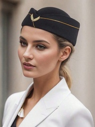 一件式女士英式帽子空姐帽禮帽貝雷帽適用於秋冬派對和舞臺表演以及航空學校樂隊