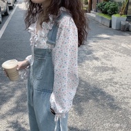 Younger Overalls Women's Loose Thin Wide Leg Summer Mopping Denim Jumpsuit Korean Style Internet Celebrity Small Retro