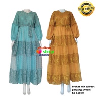 gamis princess susun tulledot kombinasi brokat full puring / dress maxi premium