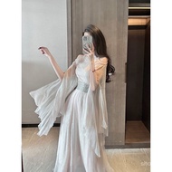 WJ01Designer Original Modified Cheongsam Dress off-the-Shoulder Flow Fairy Skirt with Wide Sleeves Formal Dress High-End