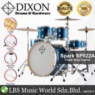 Dixon Spark Drum Set Complete Standard 5 Piece Drum Kit Bundle Cyclone Blue