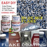 BLUE MIX 1 SET Epoxy Colour Flake Coating for Toilet, Kitchen Floor Tile ( 1L WP PRIMER / 1L WP CLEAR COTE / 0.7 KG FLAKE )