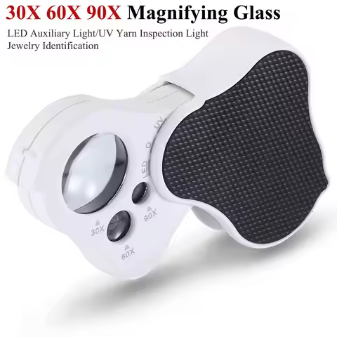 30X 60X 90X Illuminated Jewelry Loupe Magnifier Foldable Jewelers Magnifying Glass with LED UV Light
