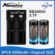 &Alonefire 26650 Li-ion Rechargeable Battery 3.7v-4.2v 5000mAh + Vapcell Q2S 2 slots For 3.7v Imr&li