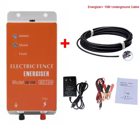 2In1 Electric Fence 0.5 Joules Energizer + 10M Undergruonding Lead Out Cable For Elephant Livestock 