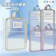 Transparent Mesh Book Bag – L-Shaped Zipper Storage Pouch for Student Subject Organization