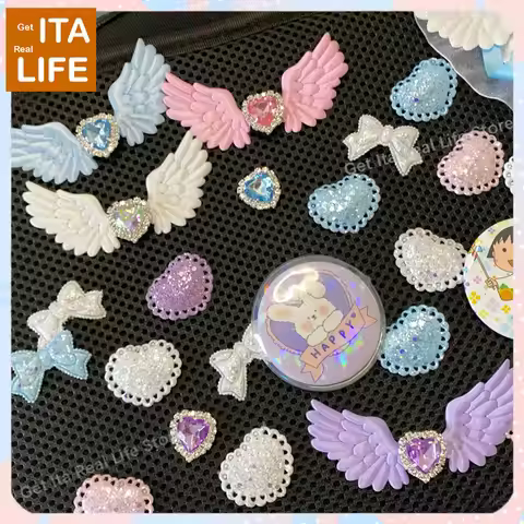 Italife Pink Lovely Shining Heart Ita Bag Accessories Candy Blue Heart Bow Itabag Decorations Backgr