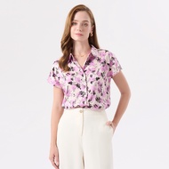 ESPADA เสื้อเชิ้ตผ้าซาตินลายฟลอรัล ผู้หญิง สีม่วงอ่อน | Floral Print Satin Shirt | 01061