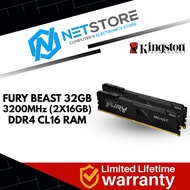 KINGSTON FURY BEAST 32GB (KIT OF 2) 3200MHz DDR4 DIMM CL16 - BLACK - KF432C16BB1K2/32WP