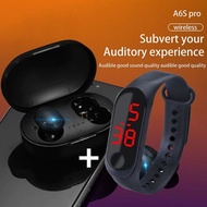 A6S Earbuds Wireless Bluetooth with Digital Watch Putik Fon Telinga dengan Jam Tangan