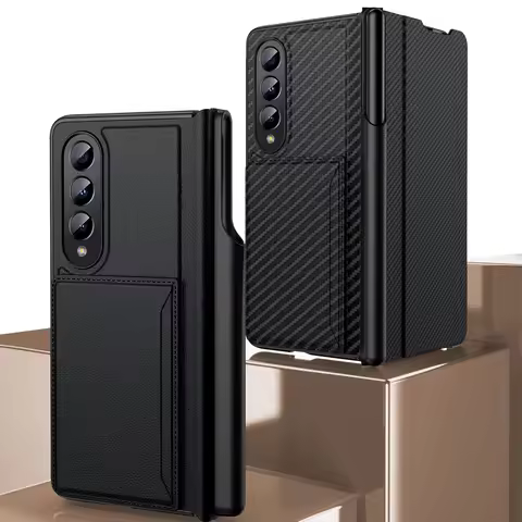 for Samsung Galaxy Z Fold 4 3 Case with S Pen Holder, Credit Card Holder Hinge Protection Leather Wa