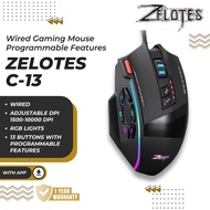 Zelotes C13 Wired Ergonomic Gaming Macro Mouse Programmable 13 Button 10000 DPI 5 Levels Ergonomic