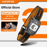 SUPERFIRE HL75 Headlamp 5W Headlight LED Super Bright Type-C Rechargeable Flashlight Waterproof Hiki