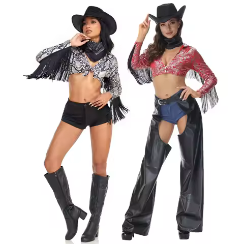 Carnival Halloween Lady West Cowboy Cowgirl Costume 60S 70S Retro Hippie Tassels Top Shorts Cosplay 