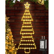 4.4 FT LED Christmas Tree Shaped Ladder Lights with Star, Plug-in Waterproof 8 Modes Christmas Windo