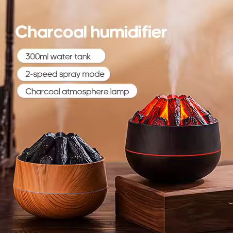 Charcoal Flame Humidifier Aromatherapy Essential Oil Diffuser 300ml Mist Humidifier for Bedroom Offi