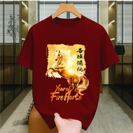 S-5XL 10XL Kaos Wanita Pria Dan Anak Imlek Kuda Api 2026 Crew Neck Kaos Imlek Merah Kaos Pria Dan Wa