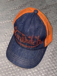 Von Dutch orange denim rhinestone cap 帽