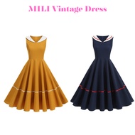 MILI Retro Dress 60s Navy Style Ribbon Dress Color 2 Colors Sleeveless Hepburn Style Large Hem Mid-L