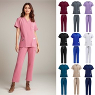 [Shirt+ Pants] Fashion Women Elastic Wrinkle Resistant Breathable Scrub Suit Set Doctor Nurse Unifor