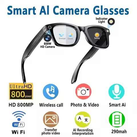 8MP camera smart glasses with 1080P HD video recording, 4K resolution, metal semi-rimless design, ph